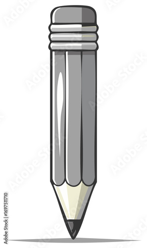 Illustrative image of a gray pencil with eraser and writing tip.