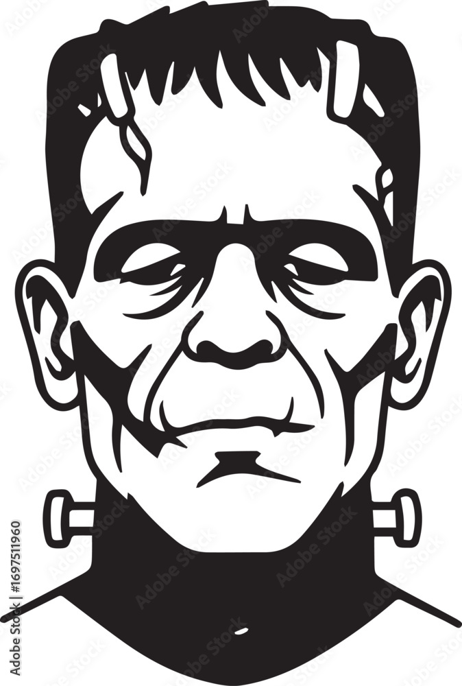 Fototapeta premium Bold Frankenstein Monster Illustration, Perfect for Halloween Designs and Spooky Themes, Classic Horror Icon, Vector Art for Posters, Stickers, and More