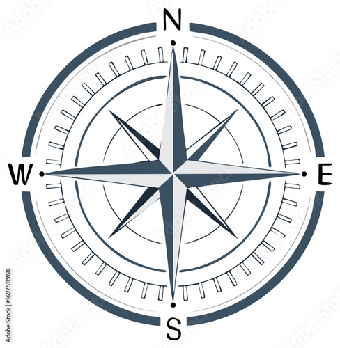 Modern Compass Rose Graphic with North South East West Cardinal Directions