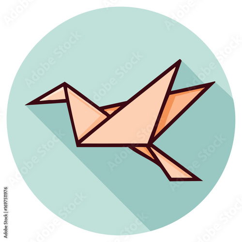 Origami paper crane illustration in a flat design style flying with shadow