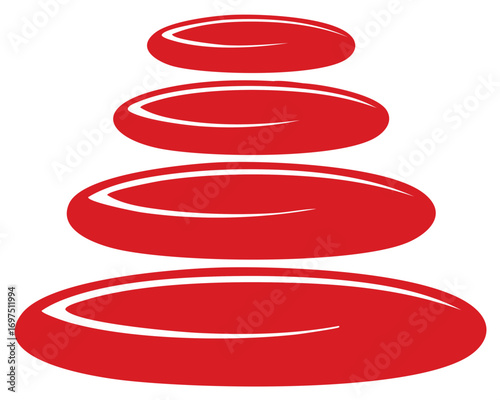 Graphic icon of red stacked stones symbolizing balance, wellness, and harmony