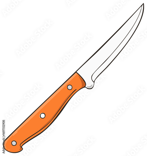 Illustration of Kitchen Paring Knife with Orange Handle for Food Preparation Tasks