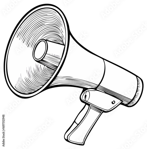 Vector Line Art Illustration of a Megaphone, an Icon of Public Speaking, Advocacy, and Amplified Communication