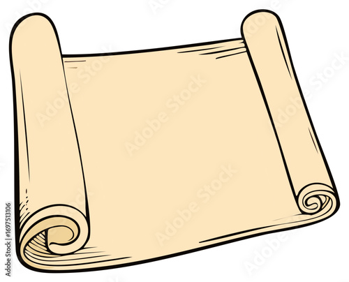 Old Paper Scroll Template with Unfurled Edges, Manuscript Illustration, Beige Parchment