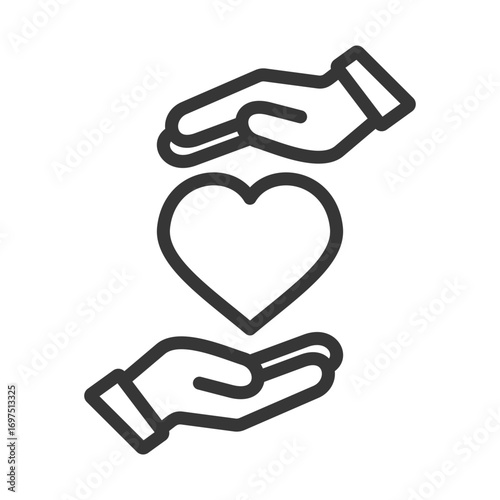 
outline icon single care with hand up down and heart design