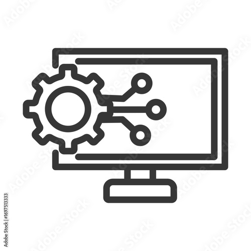 
Outline icon single digital transformation with computer design, gears and artificial nerves