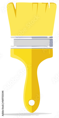 Graphic of a yellow paint brush, flat design illustration for creative art projects, house painting and construction concepts