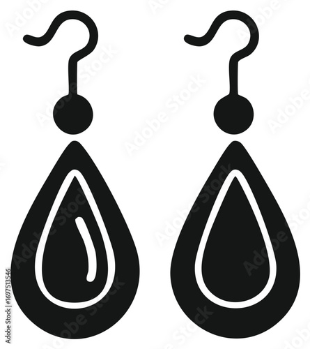 Pair of teardrop shape earrings icon with hook fastener