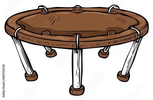 Unique Cartoon Illustration of a Classic Card Game Table with Wooden Frame and White Ropes.