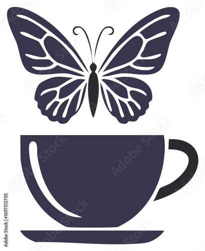 Butterfly Design Above a Cup of Tea or Coffee Minimalist Vector Illustration