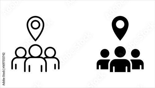 meeting point location icon set, gathering people on white background