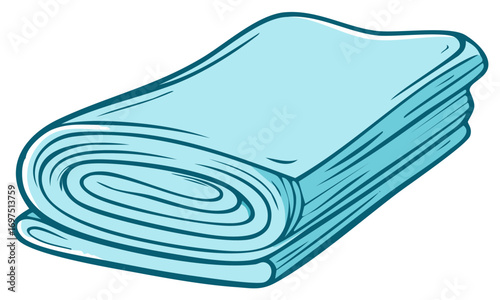Cartoon illustration of folded stack of blue towels or fabric, clean and soft