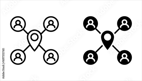 meeting point location icon set, gathering people on white background