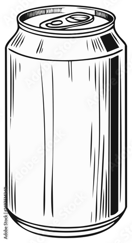 Blank aluminum beverage can black and white line art illustration generic empty drink container