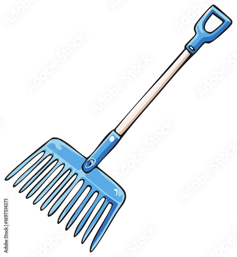 Illustration of a Lightweight, Blue Plastic Leaf Rake for Gardening and Yard Work