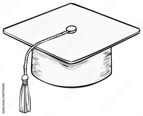 Graduation cap with tassel academic square hat illustration drawing style