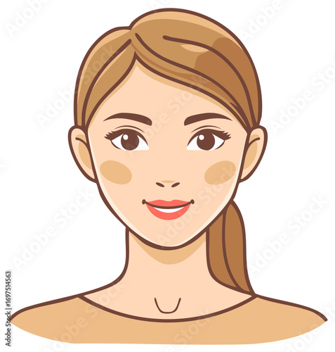 Close Up Portrait of a Smiling Young Woman with Brown Hair and Flawless Skin