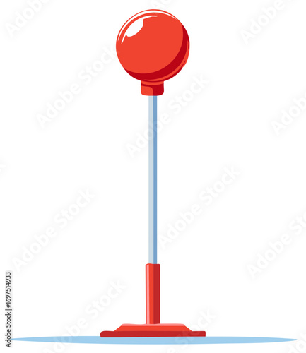 Cartoon Illustration of a Red Barrier Stanchion with Round Ball Top on Blue Tinted Ground