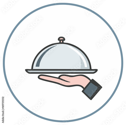 Hand holding a serving dish with a dome cover inside a circle