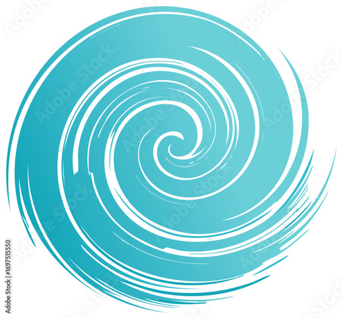 Abstract turquoise circular spiral design with white accents, representing ocean waves and natural flow