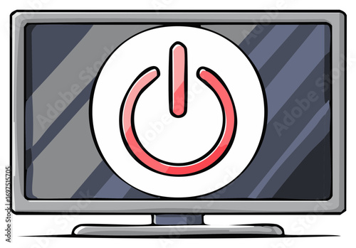 Cartoon illustration of television screen with power button symbol
