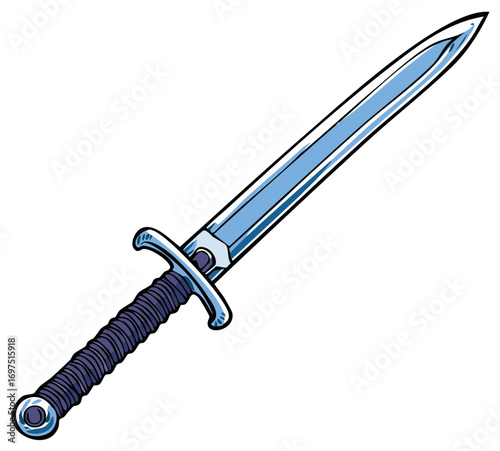 Fantasy Sword with Blue Blade and Wrapped Handle Isolated