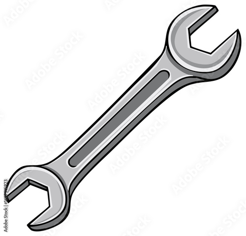 Cartoon illustration of a steel wrench, perfect for mechanical repair or maintenance projects