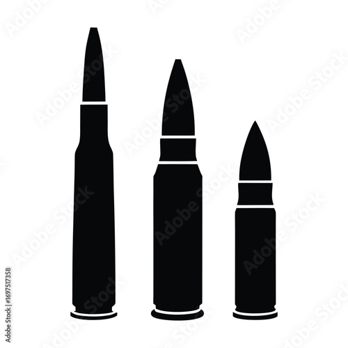 Silhouette illustration of three different ammunition types.