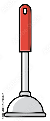 Illustration of a Household Rubber Plunger with a Red Handle for Plumbing Repairs