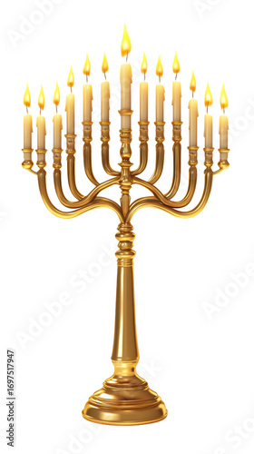 Hanukkah menorah with golden flame candles

