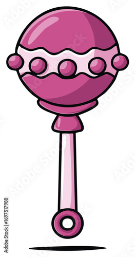 Cute pink baby rattle cartoon illustration for a newborn infant toy