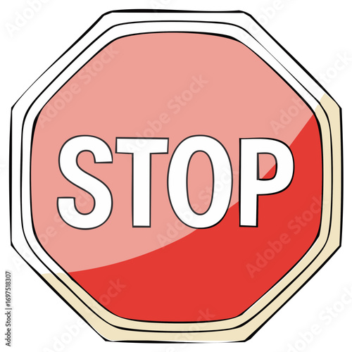 Hand drawn illustration of a red octagonal stop sign for traffic safety and rules