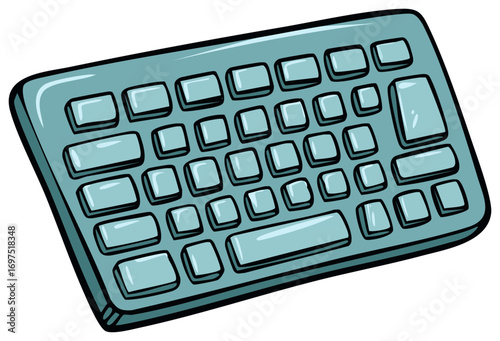 Illustrated blue computer keyboard with blank keys in a cartoon style