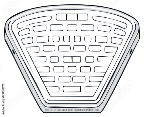 Triangular corner shower caddy shelf organizer with drain holes, a hand-drawn vector illustration.