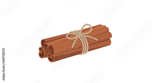 Bundle of Cinnamon Sticks Tied with Twine, Brown Spice Illustration.