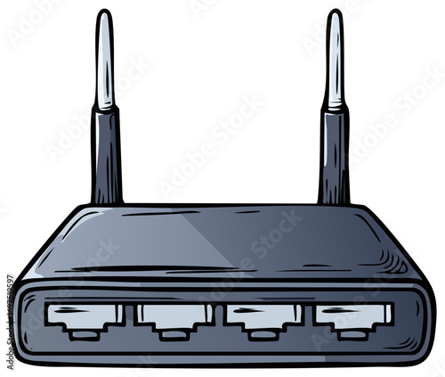 Digital Wireless Router with Antenna Illustration Device for Internet Connectivity and Network Access Point with Plug Ports