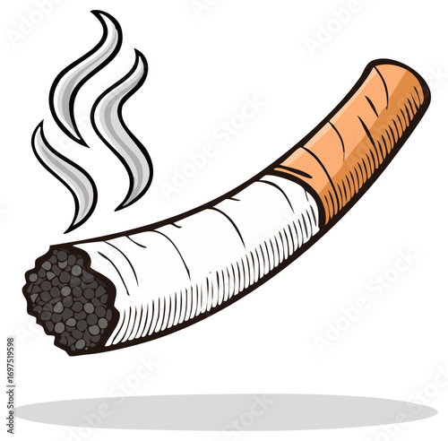 Burning Cigarette With Wavy Smoke Hand Drawn Vector Illustration