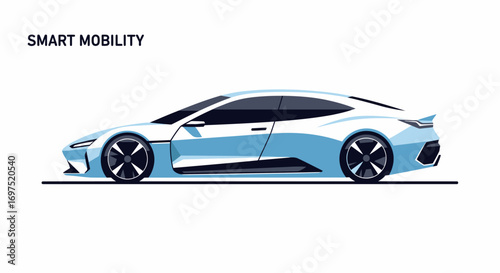 Futuristic white and blue sports coupe concept car with a sleek, aerodynamic design, shown in a side profile illustration.