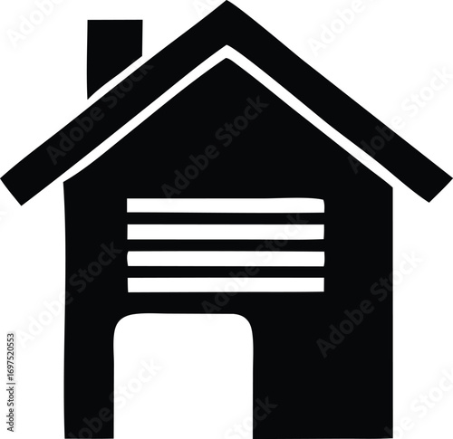 Simple black silhouette of a house with chimney and window detail perfect for real estate and architectural graphics
