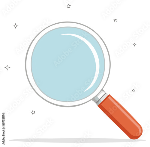 Magnifying glass search tool with focus and light, investigation or explore, detail and discovery concept