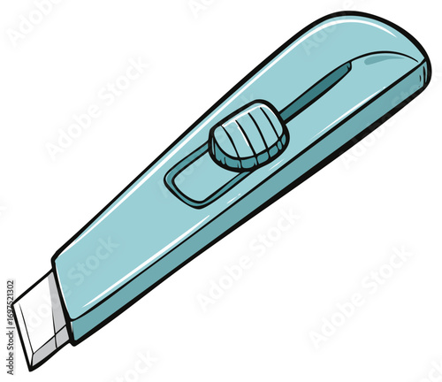 Light blue utility knife with retractable blade illustration for crafts and DIY projects, box cutter tool, hand tool concept
