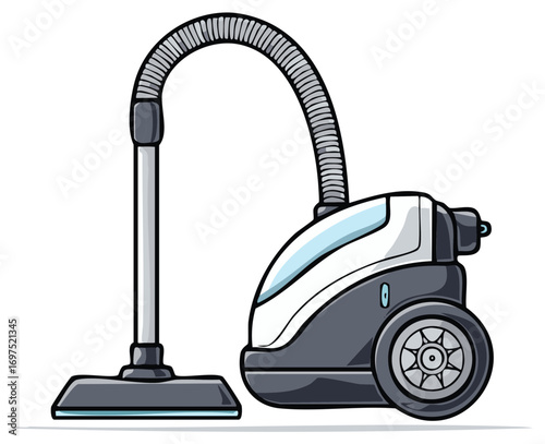 Bagless Canister Vacuum Cleaner Illustration with Hose and Wheel for Cleaning Services