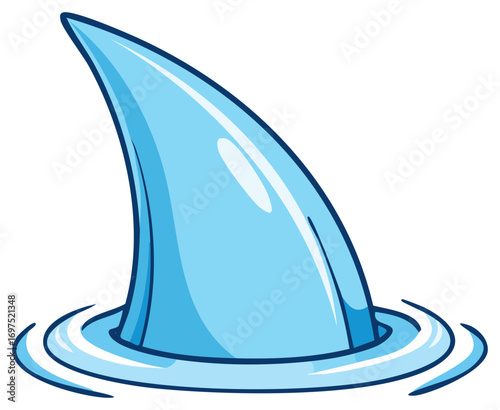 Cartoon Fin in Water Creating Circular Ripples Fun Marine Wildlife Threat
