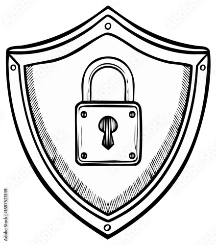 Security shield with lock illustration. Privacy and protection concept. Graphic symbol or icon