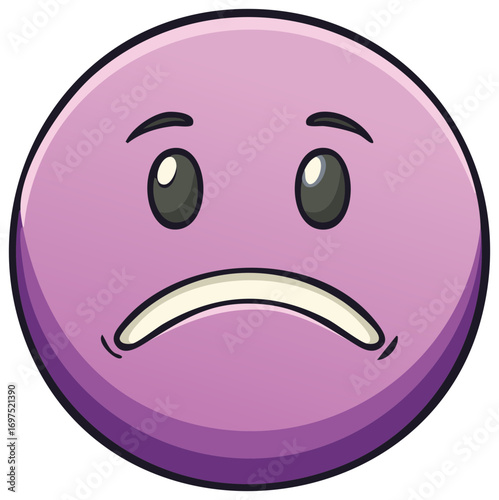 Sad purple emoji with a worried frowning expression and big eyes cartoon illustration