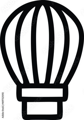 Simple black and white hot air balloon icon for travel adventure and celebration graphics