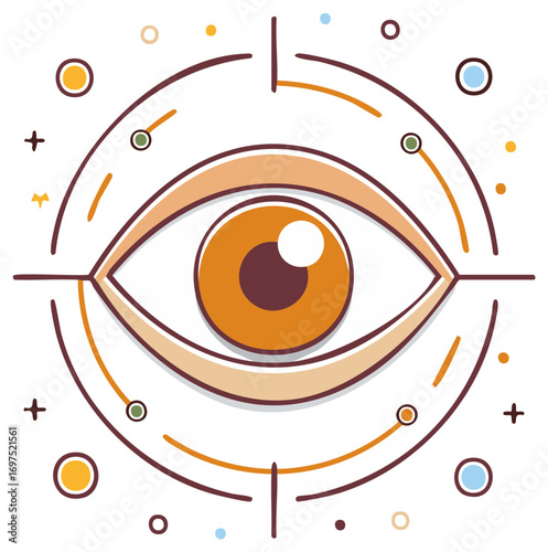 Modern abstract eye illustration with target crosshairs symbolizing vision and focus