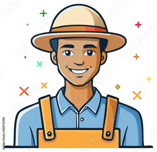 Friendly Illustration of a Cheerful Farmer Wearing Overalls and a Hat Ready to Work on the Farm