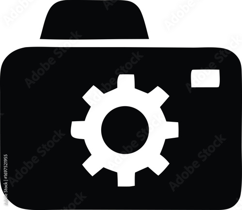 Camera settings icon symbol representing photography configuration equipment control mechanism machine gear