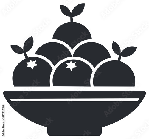 Citrus Fruits with Leaves in a Bowl Illustration Style, Fresh Food